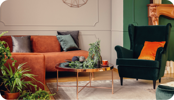 pomarańczowo-zielony salon